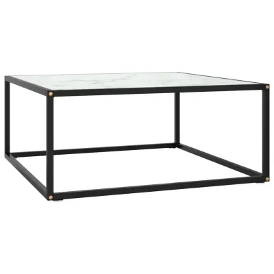 vidaXL Klubska mizica črna z belim marmornim steklom 80x80x35 cm