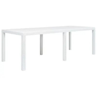 vidaXL Vrtna miza iz plastike 220x90x72 cm bela videz ratana