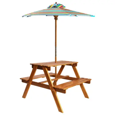 vidaXL Otroška piknik miza s senčnikom 79x90x60 cm trden akacijev les