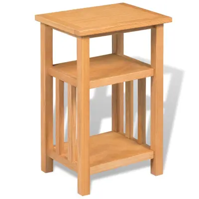 vidaXL Odstavna mizica s polico za revije 27x35x55 cm trdna hrastovina