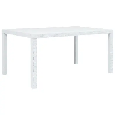 vidaXL Vrtna miza iz plastike 150x90x72 cm bela videz ratana