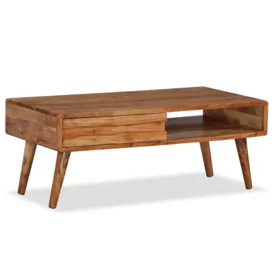 vidaXL Klubska mizica z izrezljanim predalom trden les 100x50x40 cm