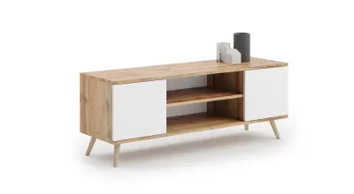 TV omarica Focus, skandinavski stil, zlati craft hrast - bela