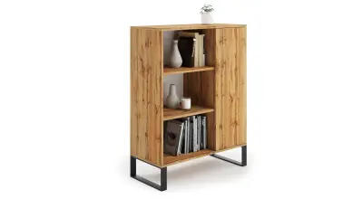 Knjižna omara Fondi na kovinskih nogah, stil loft, zlati craft hrast