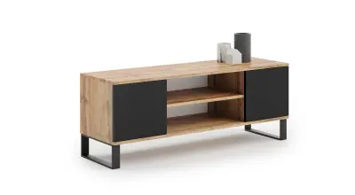 TV omarica Focus, stil loft, zlati craft hrast - črna