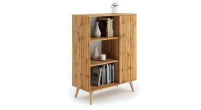 Knjižna omara Fondi na lesenih nogah, skandinavski stil - zlata craft hrastova barva
