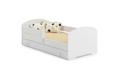 Luk - enojna postelja 140x70 bela, komplet predalov, vzmetnica, ograja