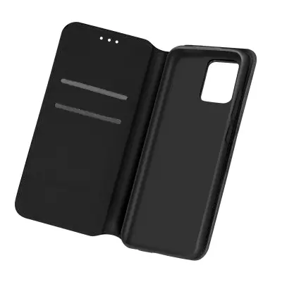 Etui za Samsung Galaxy A02s, držalo za kartico in video, magnetni zavihek - crn