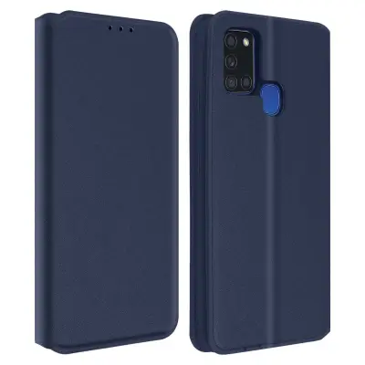 Ovitek Folio za Samsung A21s, držalo za kartice in video, magnetni zavihek - polnocno modra