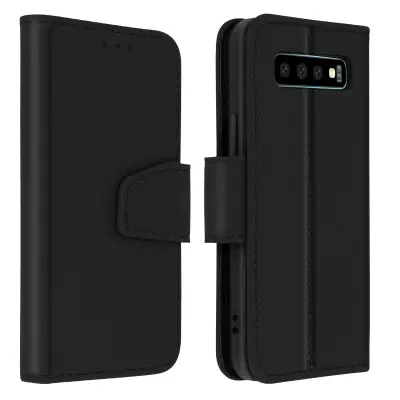 Samsung S10 Plus Premium usnjena torbica, preklopna denarnica in stojalo za video - crna