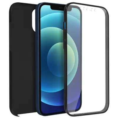 Apple iPhone 12 / 12 Pro Integral 360° Case: mehka sprednja stran in trda zadnja stran - crna