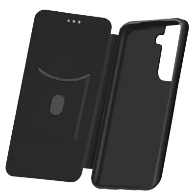 Etui z ucinkom ogljika za Samsung Galaxy S21, preklop z držalom za kartico in zapestni trak s funkcijo stojala za video - crna