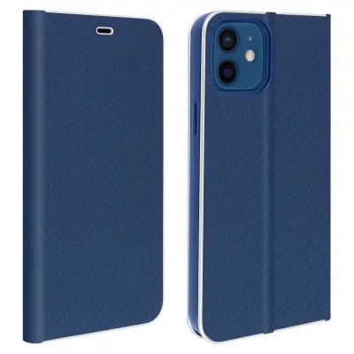 Ovitek za iPhone 12 / 12 Pro z držalom za kartico in funkcijo stojala, Carbon Effect - polnocno modra