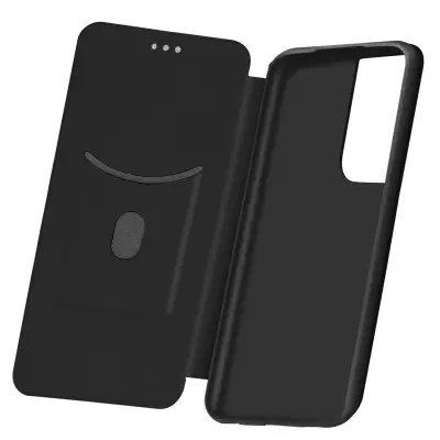 Samsung Galaxy S21 Ultra Design Carbon Effect etui, držalo za kartico na preklop in zapestni trak s funkcijo podpore za video - crn