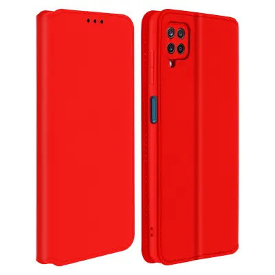 Etui za Samsung Galaxy A12, držalo za kartico in video, magnetni preklop - rdec
