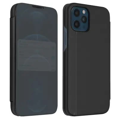 Izjemno tanek preklopni ovitek Mirror Folio za iPhone 12 Pro Max, funkcija stojala - crn