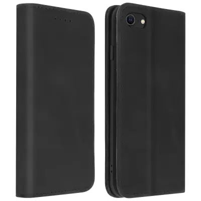 iPhone SE 2022, 2020 in iPhone 8, 7 torbica z videzom postaranega usnja z magnetnim zavihkom - crna