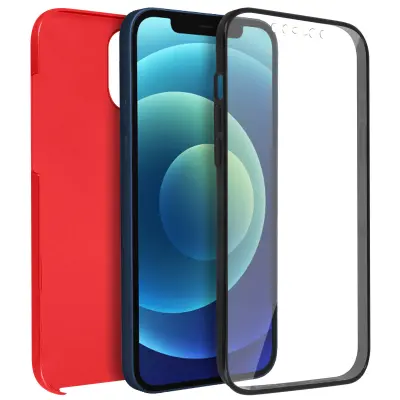 Apple iPhone 12 / 12 Pro Integral 360° Case: mehka sprednja stran in trda zadnja stran - rdeca