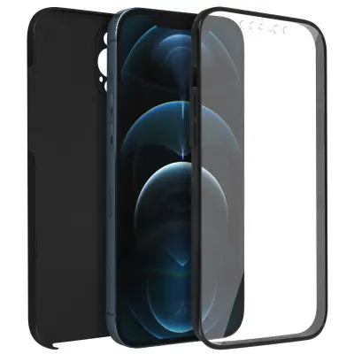 Apple iPhone 12 Pro Max Integral 360° etui: mehka sprednja stran in trda zadnja stran - crna