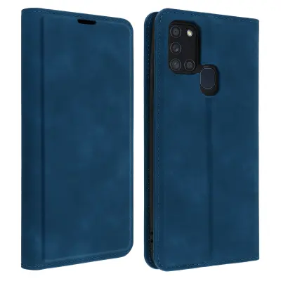 Denarnica in preklopna torbica s stojalom za Samsung Galaxy A21s, magnetno zapiranje - polnocno modra