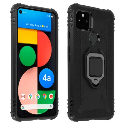 Mehka torbica odporna proti udarcem za Google Pixel 4A 5G z držalom za prstane, zbirka prstanov – crna