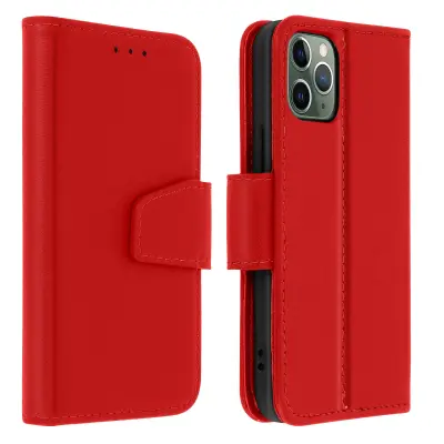 Premium usnjena torbica, preklopna denarnica in stojalo za video za iPhone 11 Pro Max - rdeca