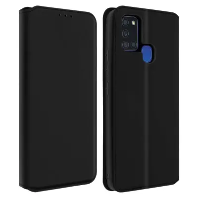 Folio etui za Samsung A21s, držalo za kartice in stojalo za video, magnetni preklop - crn