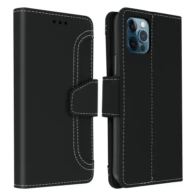 Denarnica z vec predelki in etui za iPhone 12 Pro Max, zbirka Vito - crna