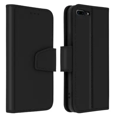 Premium usnjena torbica, preklopna denarnica in stojalo za video za iPhone 8 Plus / 7 Plus - crna