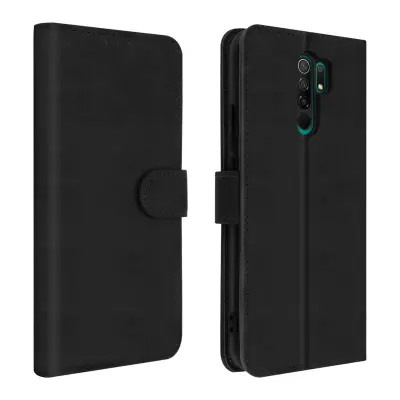 Denarnica in etui za stojalo Xiaomi Redmi 9, žepi za kartice in racune - crna