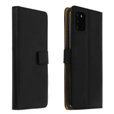 Etui za Samsung A31 iz pravega usnja, preklopna denarnica in stojalo za video - crna