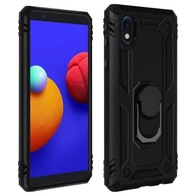 Ovitek za Samsung A01 Core, odporen na udarce, s kovinskim nosilnim obrocem - crn