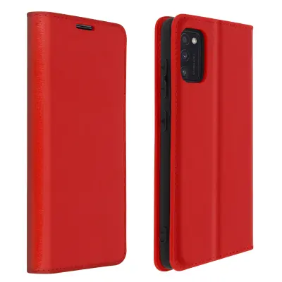 Usnjena torbica, držalo za kartico in videoposnetek za Samsung Galaxy A41 - rdeca