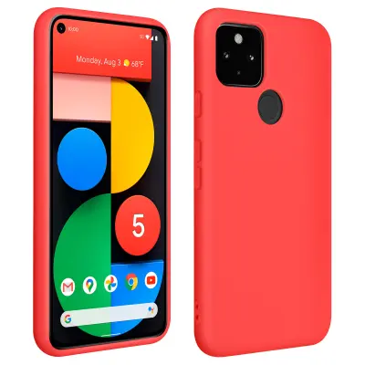 Poltrdi silikonski ovitek za Google Pixel 5 z mehkim zakljuckom - rdec