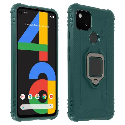 Ovitek za Google Pixel 4A, odporen na udarce, z držalom za prstan, kolekcija prstanov – zelen