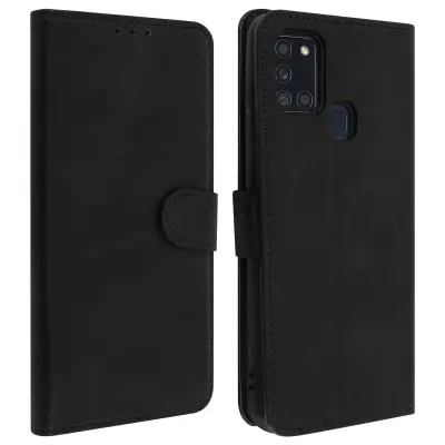 Etui za Samsung Galaxy A21s, držalo za kartice in stojalo za video, serija Vintage - crna
