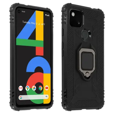 Ovitek za Google Pixel 4A, odporen na udarce, z držalom za prstan, zbirka prstanov – crn