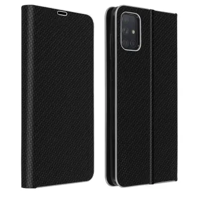 Ovitek za Samsung Galaxy A71 z držalom za kartico in funkcijo stojala, Carbon Effect - crn