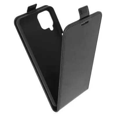 Držalo za kartice z navpicno preklopno torbico za Samsung Galaxy A12, gladek ucinek - crna
