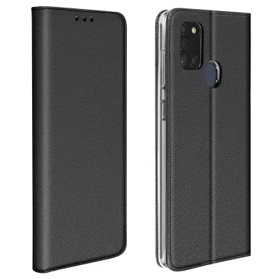 Magnetna preklopna torbica za Samsung A21s, stojalo za video in držalo za kartice, ucinek križanja - crna