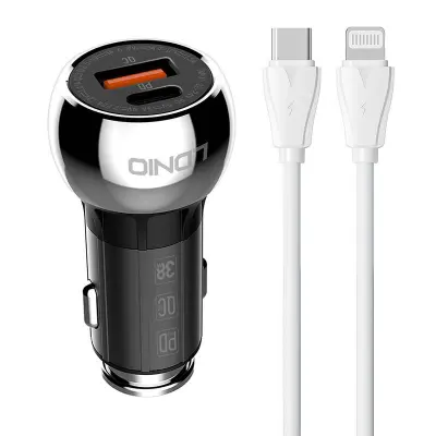 LDNIO C1 USB, USB-C Avtopolnilec + USB-C - Lightning kabel