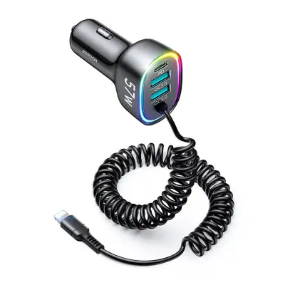 Avtopolnilec Joyroom JR-CL20, 2x USB + 2x Lightning, 57W + Lightning kabel (črn)