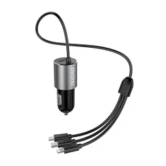 Avtopolnilec Dudao R5Pro 1x USB, 3.4A + 3v1 USB-C / Micro USB / Lightning kabel (siv)