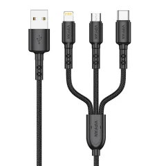 USB kabel Vipfan X02 3-v-1 USB-C / Lightning / Micro 3.5A 1.5m (črn)