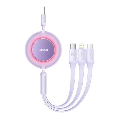 Baseus Bright Mirror 3, USB 3-v-1 kabel za mikro USB / USB-C / Lightning 66W / 2A 1,1 m (vijoličen)