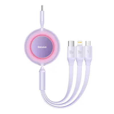 USB-C 3-v-1 kabel Baseus Bright Mirror 4 za mikro USB / USB-C / Lightning 100W / 3.5A 1.1m (vijoličen)