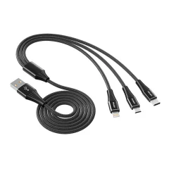USB kabel Vipfan X16 3w1 USB-C/Lightning/Micro 66W 3.5A (črni)