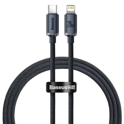 Baseus Crystal kabel USB-C na Lightning, 20W, PD, 1,2 m (črn)