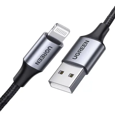 Kabel Lightning na USB-A UGREEN 2.4A US199, 1,5 m (črn)