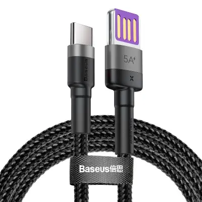 Baseus Cafule USB-C kabel Huawei SuperCharge, QC 3.0, 5A 1m (črna+siva)